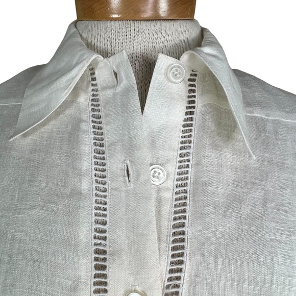 Claudio of Paris Punch Women’s Ivory Linen Blouse Crochet Detail Fr Size 1 - Picture 3 of 16